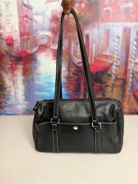Vintage Roots Canada Black Genuine Leather Shoulder Bag Made in Canada